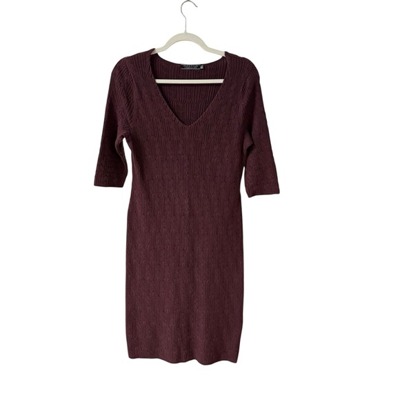 Peruvian Connection Cable Knit Sweater Dress Size MP Burgundy Red Fall Winter - Picture 2 of 8